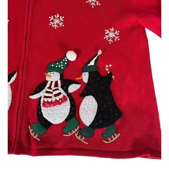 VTG Heirloom Collectibles Woman's Sz 22 / 24 Red Christmas Cardigan Penguins - Picture 7 of 10